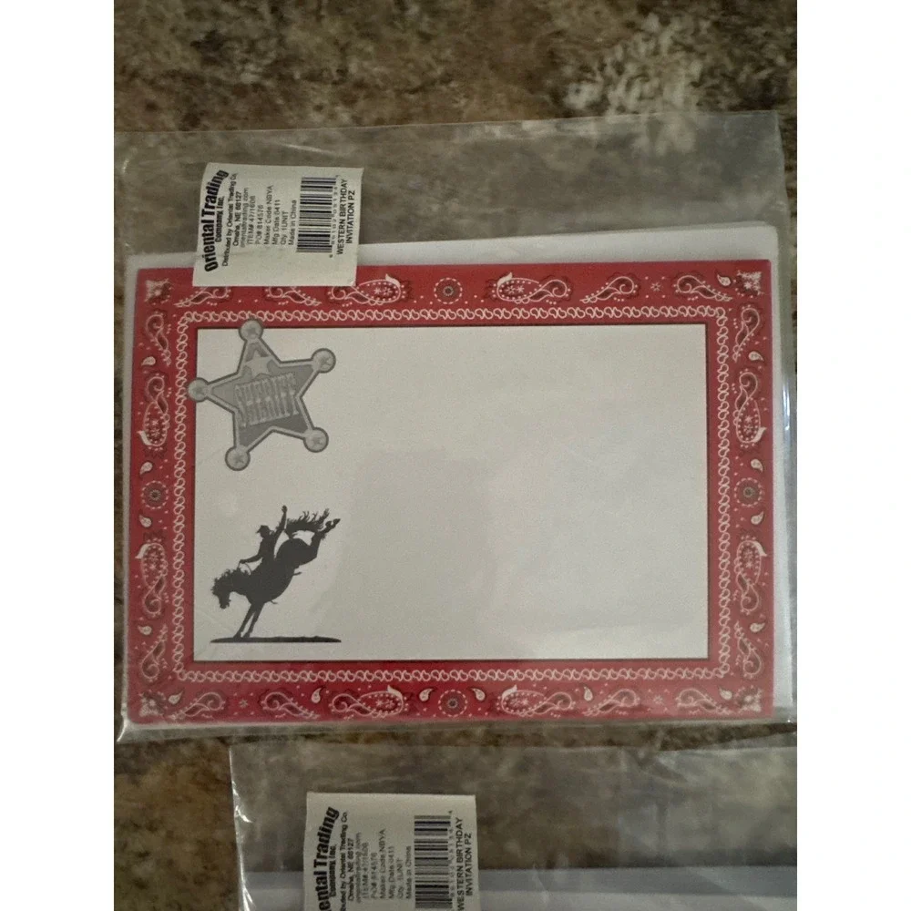 Oriental Trading Western Birthday Invitation Cowboy Sheriff Red‎ Bandana 24 ct
